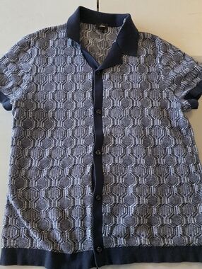 Express Mens Button Down Shirt Short Sleeve Collar Size Large